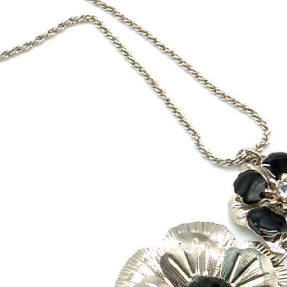 2028 Brand Metal Flower Necklace Black Silver-tone Crystal Signed - Picture 10 of 16